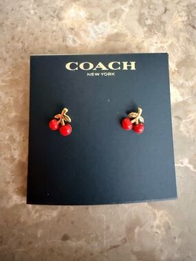 COACH Cherry Cluster Stud Earrings in Red and Gold-Tone